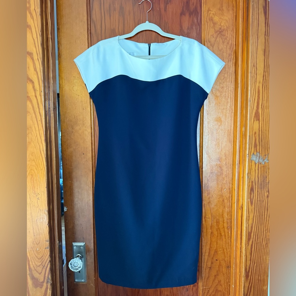 Emmelle Short Sleeve Duotone Luxury Navy and White Dress